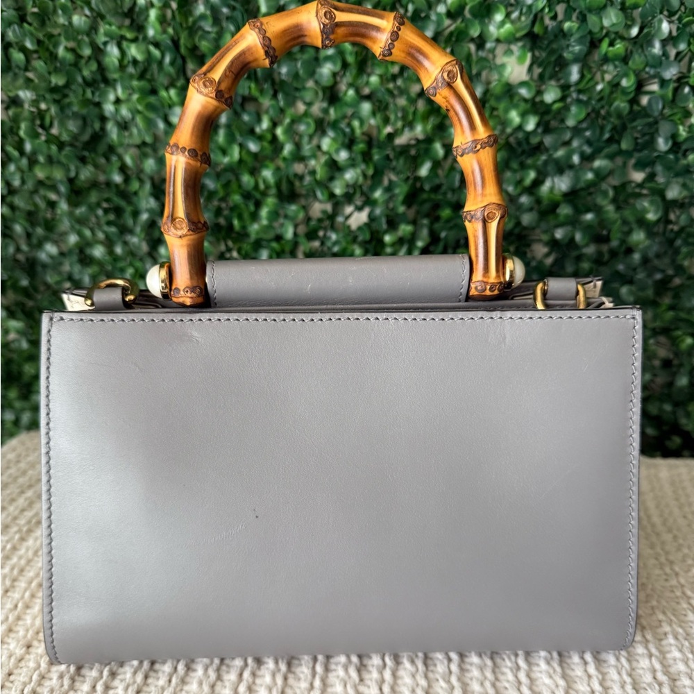 Gucci Mini Nymphaea Bamboo Top Handle Bag Gray Leather - Picture 6 of 15
